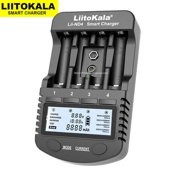 LiitoKala Lii-ND4 NiMH/Cd įkroviklis LCD Ekranas ir Bandymo baterijos talpa 1,2 V AA, AAA ir 9V baterijos.