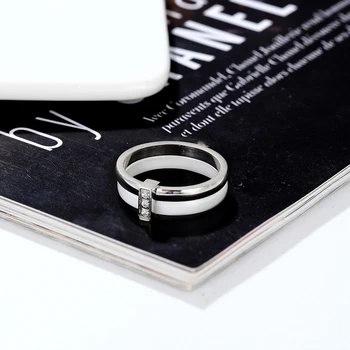Juodosios Keramikos Žiedas Moterims, Dviejų Sluoksnių Nerūdijančio Plieno Inkrustacijos Cirkonis Plonas Žiedai Unikalaus Dizaino Vestuvės Vestuvinis Žiedas