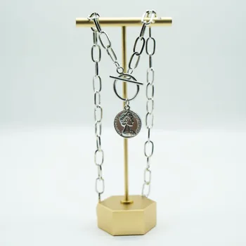 Aukso/Sidabro Spalvos Nerūdijančio Plieno Monetos Karoliai Moterų Pareiškimą Karoliai Metalo Dos Pesas Monetos Medallion Perjungti Choker