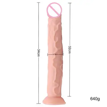 34*5.3 CM Super Ilgas Vibratorių Tikroviškos Soft Didelis Didelis Penis Penis su siurbtuko Sekso Žaislai Moterims Masturbacija Didžiulį Falą