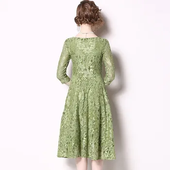 Pavasarį ir rudenį naujų moterų suknelė apvalios kaklo vintage suknelė moterims žakardo pynimo nėrinių lieknėjimo-line suknelė plius dydis suknelė