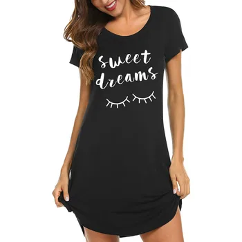 2021 Moterų Laišką Nightgowns Ir Sleepshirts Sleepwear Mielas Miego Marškinėliai Spausdinami Naktį Suknelė Trumpomis Rankovėmis Naktiniai Drabužiai