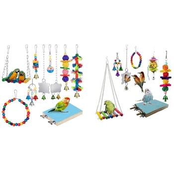 7 Vnt Nustatytas Paukščių Sūpynės Kramtyti Žaislus Papūga Hamakas Bell Žaislai Ir 10 Pakuočių Paukščių Sūpynės Kramtomoji Žaislai - Papūga Hamakas Bell Žaislai