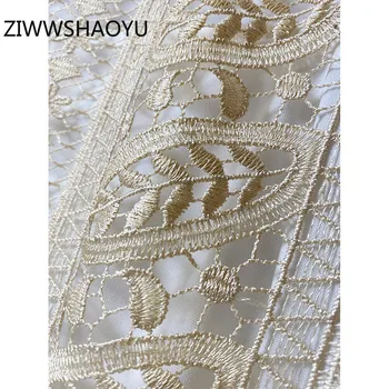 ZIWWSHAOYU 2021 Mados Moterų Pavasario Vasaros kilimo ir tūpimo Tako Ilga Suknelė Elegantiškas Tuščiaviduriai Iš Siuvinėjimo Kratinys Plisuotos Suknelė Vestdios