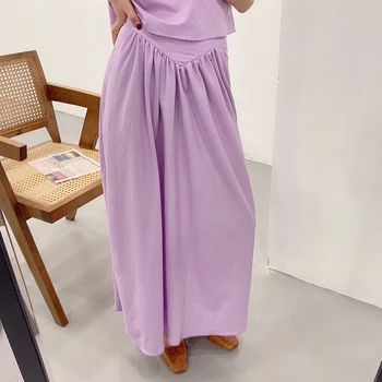 Aachoae Moterų Violetinė Ilgas Klostuotas Sijonas 2020 M. Aukštos Juosmens Pusėje Užtrauktukas Ponios Atsitiktinis Sijonai Elegantiškas, Kietas Maxi Sijonas Faldas Mujer