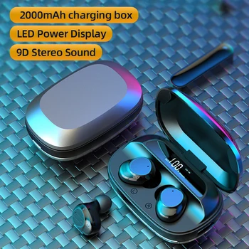 TWS Belaidžio Bluetooth5.0 Ausines, Mini Vandeniui Prakaito Įrodymas, laisvų Rankų įranga Skaitmeninis Ekranas Ausinės su 2000mAh Baterija Dėžutę