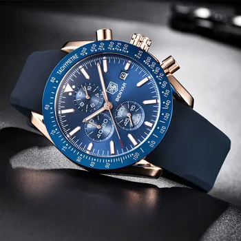 2020 Žiūrėti Vyrų Prabangos Prekės BENYAR Mens Mėlyna Laikrodžiai Silikono Juosta Rankiniai vyriški Chronograph Watch Vyrų Relogio Masculino