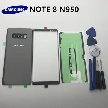 NOTE8 Naujas Originalus Samsung Galaxy NOTE 8 N950 N950F Atgal Stiklas, Galinis Baterijos Dangtelis Durys+Priekinis Stiklas Objektyvas+Klijai+Įrankiai