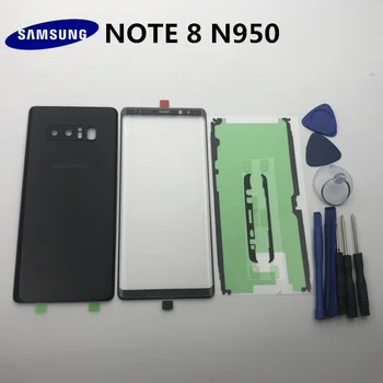 NOTE8 Naujas Originalus Samsung Galaxy NOTE 8 N950 N950F Atgal Stiklas, Galinis Baterijos Dangtelis Durys+Priekinis Stiklas Objektyvas+Klijai+Įrankiai
