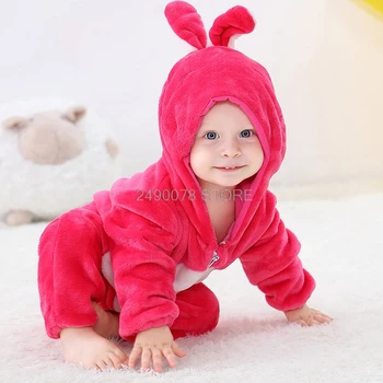 Kūdikių Žiemą Šilta Skraiste Romper Mergaitė Berniukų Sleepwear Jumpsuit Pižama Vaikams Minkštas Chalatas Animacinių filmų Hoodies Vaikų Drabužiai