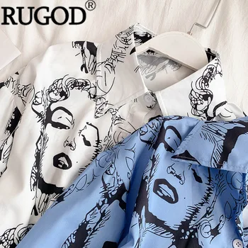 RUGOD Naujas Mados Marilyn Monroe Spausdinti Palaidinė Moterims Atsitiktinis Vieno Krūtinėmis Marškinėliai Moterims Blusa 2019 Office Lady Marškinėliai Kimono
