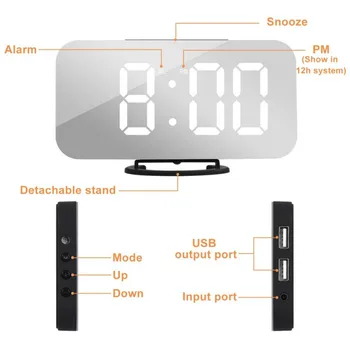 USB Skaitmeninis Laikrodis-Žadintuvas Studentų Laikrodis, Veidrodis HD LED Ekranas Atidėti Elektroninių Vaikai Laikrodis Šviesos Jutiklis, Office Stalo Laikrodis