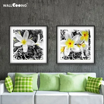 2 skydelis Juoda ir balta geltona kiaušinių gėlės Namų Puošybai Mergina šalis dovana drobės tapybos sienos Modulinės nuotraukas kambarį