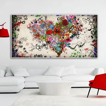 Anotacija Spalvinga Širdies Gėlės Naftos Tapyba ant Drobės, Plakatų ir grafikos Skandinavijos Nuotraukos Kambarį Dekoro