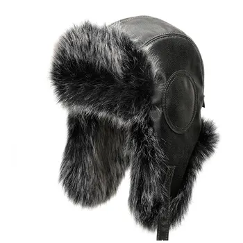 Hat 2019 Žiemos Dirbtinė Oda Skrybėlės Vyrai Moterys Pilotas Aviator Dirbtiniais Kailiais Black Hat Sniego Kepurė Su Earmuffs Geriausios Dovanos Berniukams