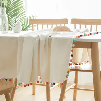 Perdirbamų medvilnės skalbiniai, negabaritinių staltiesė balta staltiesė dulkių įrodymas kavos staliukas padengti rankšluostį spalvinga pompon kutas krašto