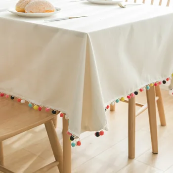Perdirbamų medvilnės skalbiniai, negabaritinių staltiesė balta staltiesė dulkių įrodymas kavos staliukas padengti rankšluostį spalvinga pompon kutas krašto