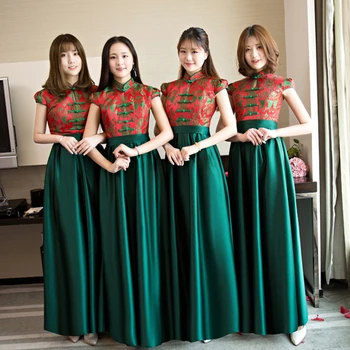 Žalioji Kinijos bridesmaid suknelę vestuvių draugės sesuo grupės cheongsam suknelė, sijonas Plonas plonas vestuvių puotą Elegantiškas Qipao