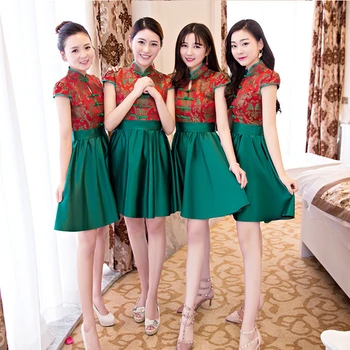 Žalioji Kinijos bridesmaid suknelę vestuvių draugės sesuo grupės cheongsam suknelė, sijonas Plonas plonas vestuvių puotą Elegantiškas Qipao