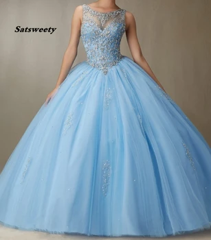 Mėlyna Reljefiniai 2020 Quinceanera Suknelės Kamuolys Suknelė nuo Peties Brangioji Zawalcowany Šalies vestido de baile Saldus 16 Suknelės