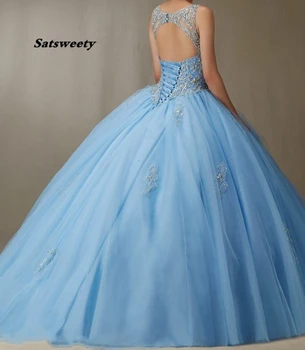 Mėlyna Reljefiniai 2020 Quinceanera Suknelės Kamuolys Suknelė nuo Peties Brangioji Zawalcowany Šalies vestido de baile Saldus 16 Suknelės