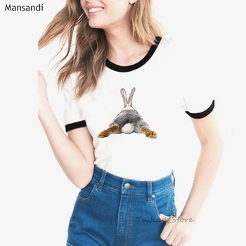 2019 Mielas Triušis Išsipūtęs Užpakalis gyvūnų spausdinti marškinėlius moterims 