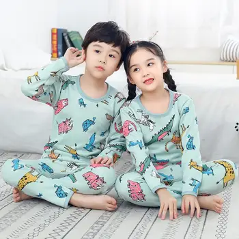 Vaikai Pižama Rinkiniai Kūdikių Gyvūnų, Animacinių Filmų Sleepwear Unisex Žieminės Vilnos Viduje Pižamos Paauglių Naktiniai Drabužiai Šilta Striukė Vaikams Johns
