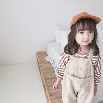 2020 m. Pavasarį korėjos stiliaus kūdikių mergaičių velvetas laisvas darbo drabužiai mielas vaikai-rungtynės suspender kelnės kelnės, kombinezonai su antkrūtiniais Berniukų, Mergaičių Jumpsuit