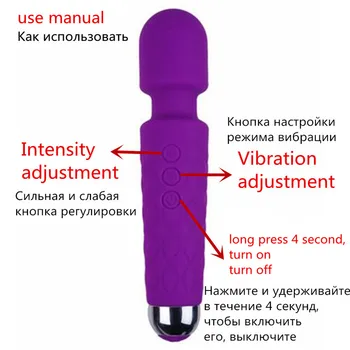 20 Režimas Galingas USB Įkraunamas Vibratorius Elektros Kūno Masažas Magic Wand Massager Dildo, Vibratoriai Sekso Žaislas Moterims Žmona Clit
