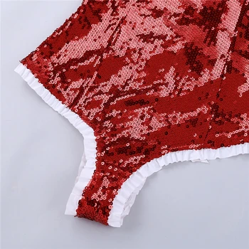 Naujųjų Metų Kalėdų Kostiumai Moterų Sexy Santa Cosplay Kostiumai Off Peties Atgal Nėrinių Lingerie Teddy Bodysuit Klubas Dėvėti