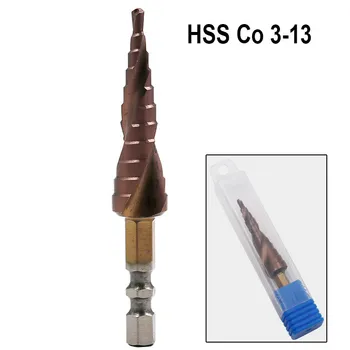1PC HSS-Co M35 Kobalto Žingsnis Gręžimo karūnos 3-13mm Žingsnis Gręžimo 1/4 Colių Hex Šerdies Medienos apdirbimo Bitų Herramientas Para Carpinteria