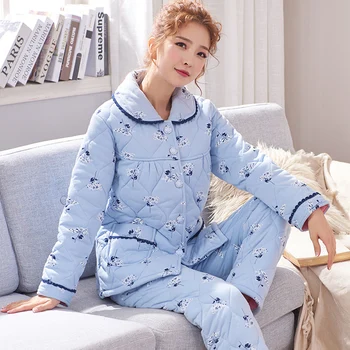 Moterų Pižama Didelio Dydžio Spalvotų Medvilnės Sleepwear Žiemą Šiltas Viršūnes & Kelnės Dviejų dalių Komplektas Ponios Žiemos Namuose Paslaugų A922
