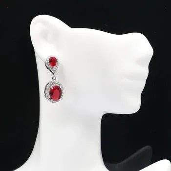 30x12mm Mielas Mielas Sidabro Auskarai moterims Sukūrė Raudonųjų Kraujo Rubino, Ryškiai Cirkonis Kasdien Dėvėti Nuotaka Fine Jewelry
