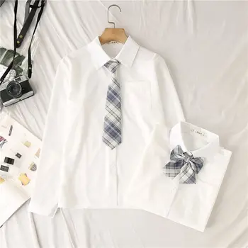 JMPRS Baltoji Moteris Mokyklos Marškinėliai Mados JK Preppy Stilius Pavasarį Japonija ilgomis Rankovėmis Palaidinė Mergaitėms Harajuku Necktie Ponios Viršūnes 2021