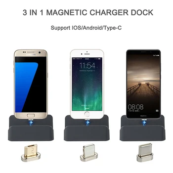 3 1 Tipo C / Micro-USB / IOS Magnetinio Adsorb Krovimo Doko Stotis Darbalaukio Magnetas Įkroviklio Stovas Lopšys iPhone Samsung HTC