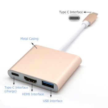 Trumsoon C Tipo VGA HDMI, USB 3.0-C Adapterio Kabelis, skirtas Macbook, iPad Samsung S8 Dex 