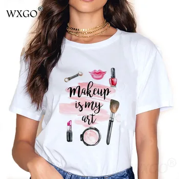 Make Up Mano Ast Print T Shirt Moterims, Kvepalų, Kosmetikos, T-marškinėliai Atsitiktinis Šviežių trumpomis Rankovėmis Viršūnes Marškinėlius 90-ųjų Moterų korėjos Tees