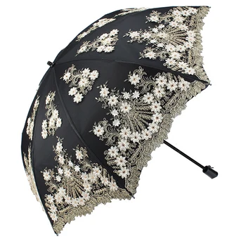 Dviguba apsaugos nuo Saulės, Skėtis UV Apsauga Nėrinių Gėlių Siuvinėjimas, skėtis, lietus moterų mini skėtis Lankstymo Dvejopo naudojimo Saulės Skėtis