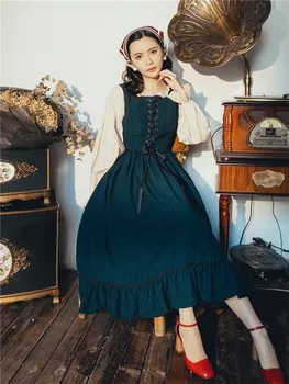 Prancūzija Vintage Suknelė Dirbtiniais Dviejų Dalių Kratinys Tamsiai Mėlynos Ir Baltos Spalvos Dryžuota Suknelė