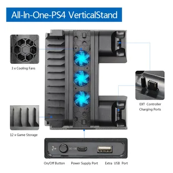 PS4/PS4 Slim/PS4 PRO Vertikalus Stovas su Aušinimo Ventiliatoriaus Aušintuvas Dual Controller Įkroviklio Įkrovimo Stotis 
