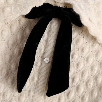 INSRPLS Moterų Mados Aksomo Lankas Dryžuota Tekstūra Megzti Megztinis, Vintage ilgomis Rankovėmis Mygtuką-iki Moterų Puloveriai Prašmatnus Viršūnės