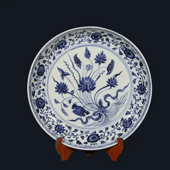 16 colių Lagre Senovinių Klasikinių Rankomis Dažyti Mėlyna ir Balta Apdaila Apvalios Keramikos Plokštės