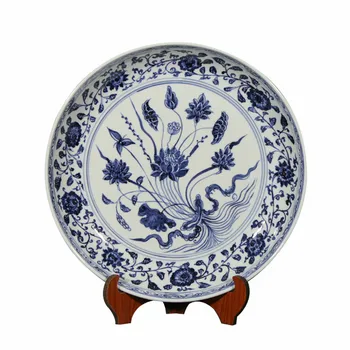 16 colių Lagre Senovinių Klasikinių Rankomis Dažyti Mėlyna ir Balta Apdaila Apvalios Keramikos Plokštės