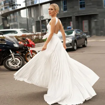 Smileven Elegantiškas Apynasrio Vestuvių Suknelės Linijos, Backless Nuotakos Suknelė Su Didelis Lankas Vestuvių Suknelės 2020 Vestido De Noiva