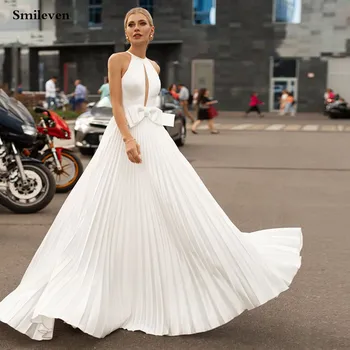 Smileven Elegantiškas Apynasrio Vestuvių Suknelės Linijos, Backless Nuotakos Suknelė Su Didelis Lankas Vestuvių Suknelės 2020 Vestido De Noiva