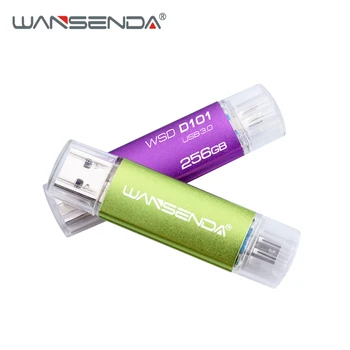 WANSENDA D101 USB 3.0 OTG Usb Flash Drive 32GB 64GB 128GB 256 GB Išorės Saugojimo Pen Ratai 2 in 1 Pendrive, skirta 