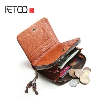 AETOO Originalus retro vyrų trumpas odinis vertikali odos piniginės 