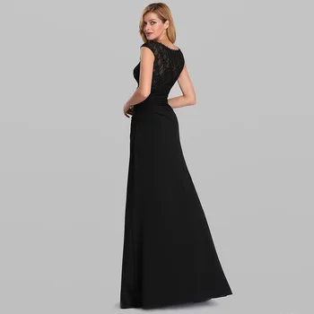 Naujas Elegantiškas Moteris, Vakare Gown Rudenį Nėrinių Susiuvimo Apvalios Kaklo Mažas Slidinėti Juoda Ilgą Vakarinę Suknelę