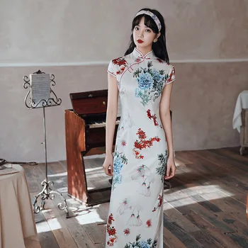 Plius Dydis 4XL 5XL Rožinė Moterų Elegantiškas Suknelės Kinijos Cheongsam Ilgos Satino Suknelė Moterims Kasdien Suknelės Gėlių Kinijos Suknelės Qipao