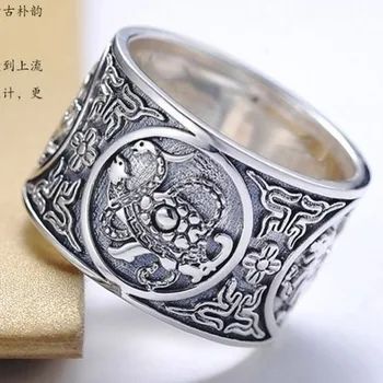 S925 sidabro originalus kūrybinės dragon modelis Kinijos elementai be inlay didelis valdinga perdėti nišą dizaino vyriški žiedas